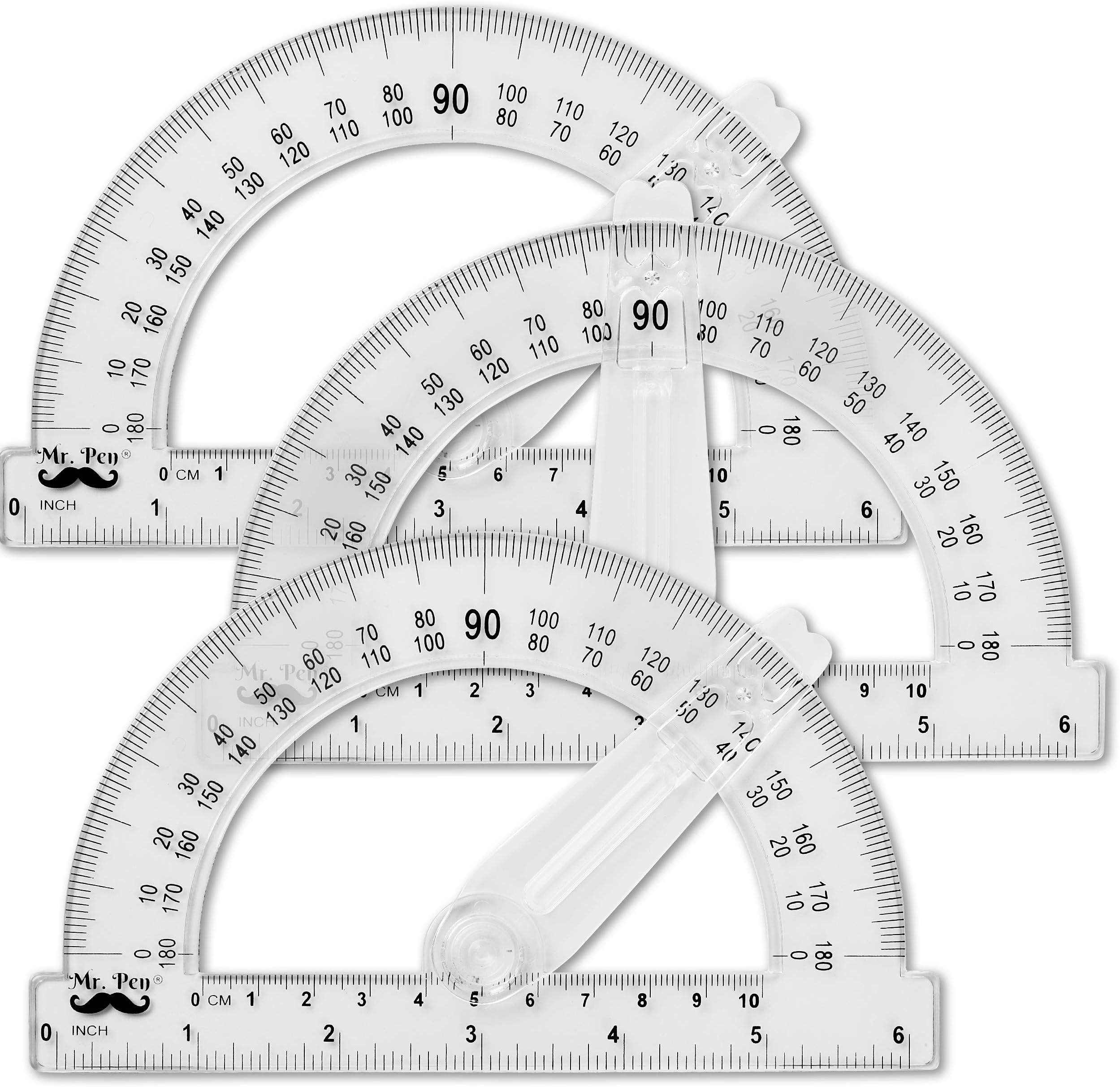 Mr. Pen- Protractor, 6 Inch Protractor with Arm, Pack of 3, Protractor for Geometry, Protractor Ruler, Drafting Tools, Protractor with swing arm, Protractors Classroom, Protactor 6 Inch, Math Geometry