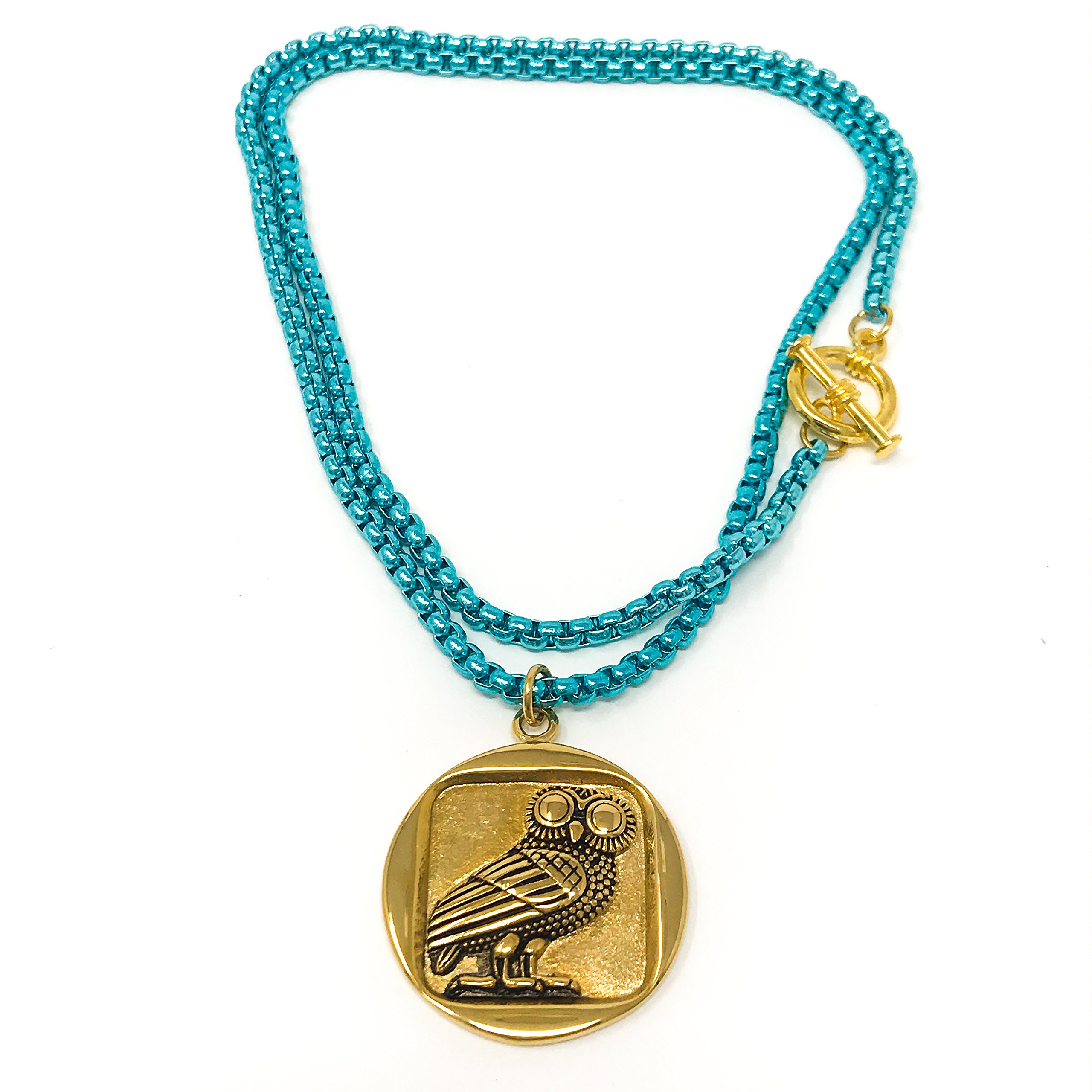 Nonesuch CreationsOwl of Athena Pendant on Fluorescent eye-popping colored Necklace