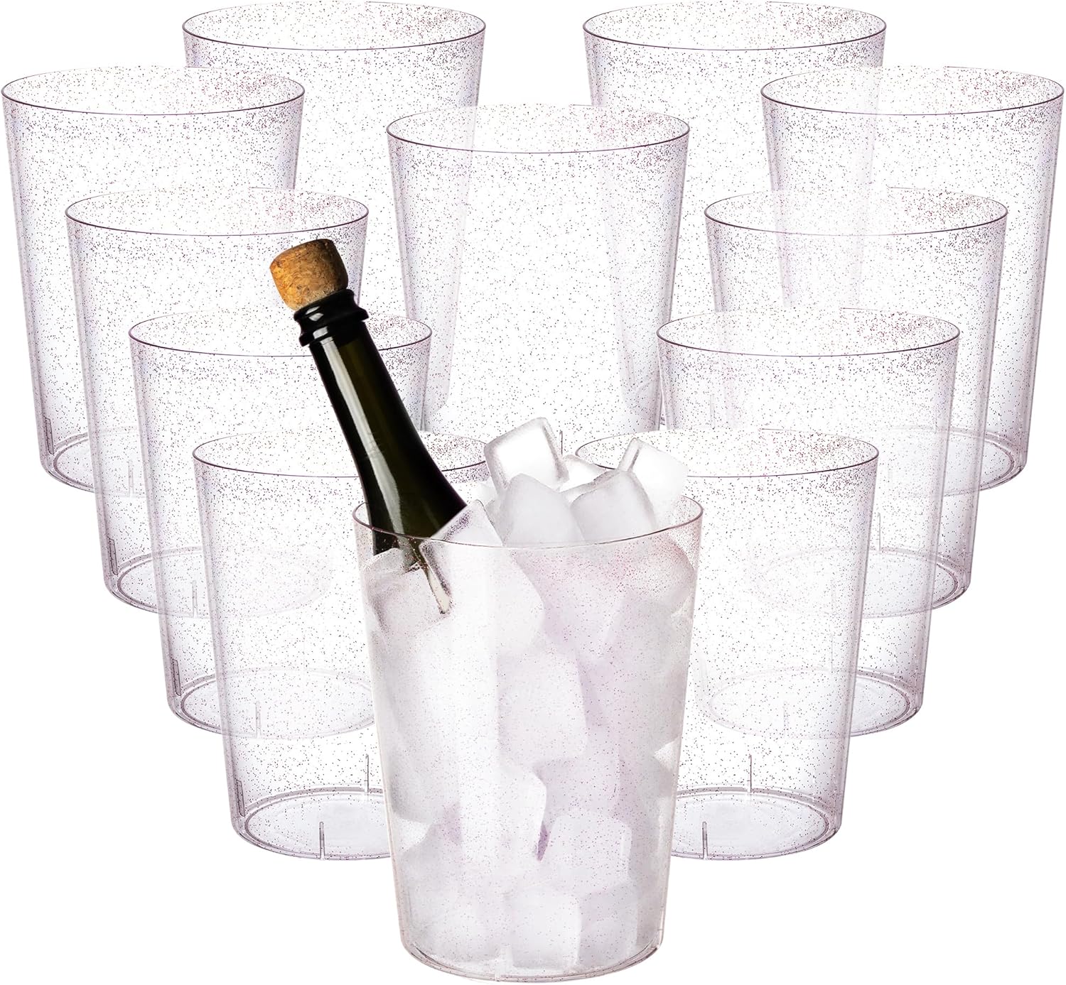 Tiawudi 12 Pack Plastic Ice Bucket For Parties, Gold Glitter Clear Wine Cooler for Wedding, Good as One Large Champagne Chiller Or Classic Wine Bottle Chiller