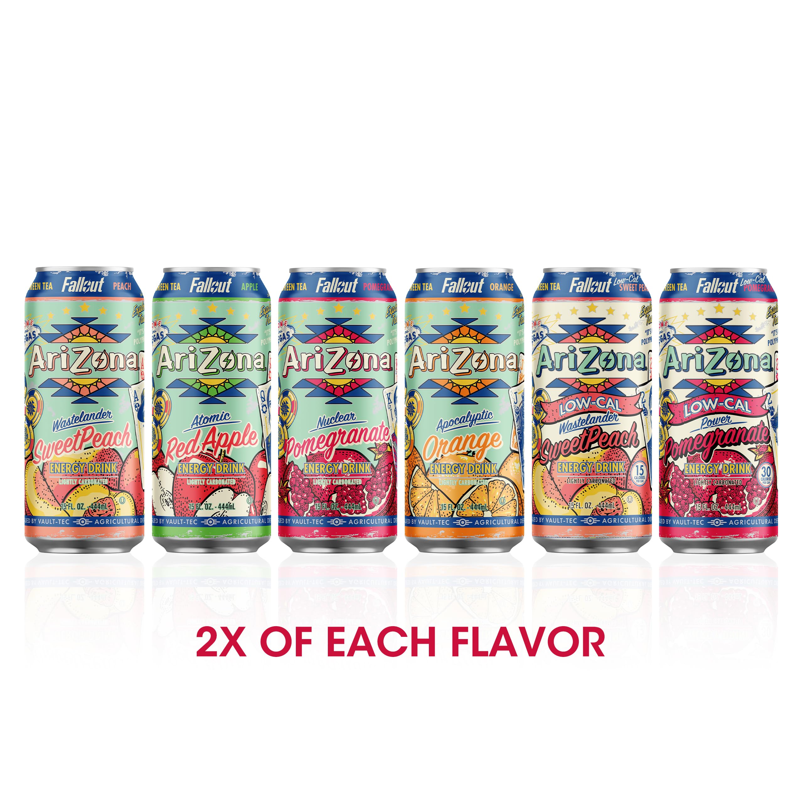 AriZona x Fallout Green Tea Energy Drink, Variety Pack - 6 Flavors, 15 fl oz (Pack of 12) - 190mg Caffeine per Can