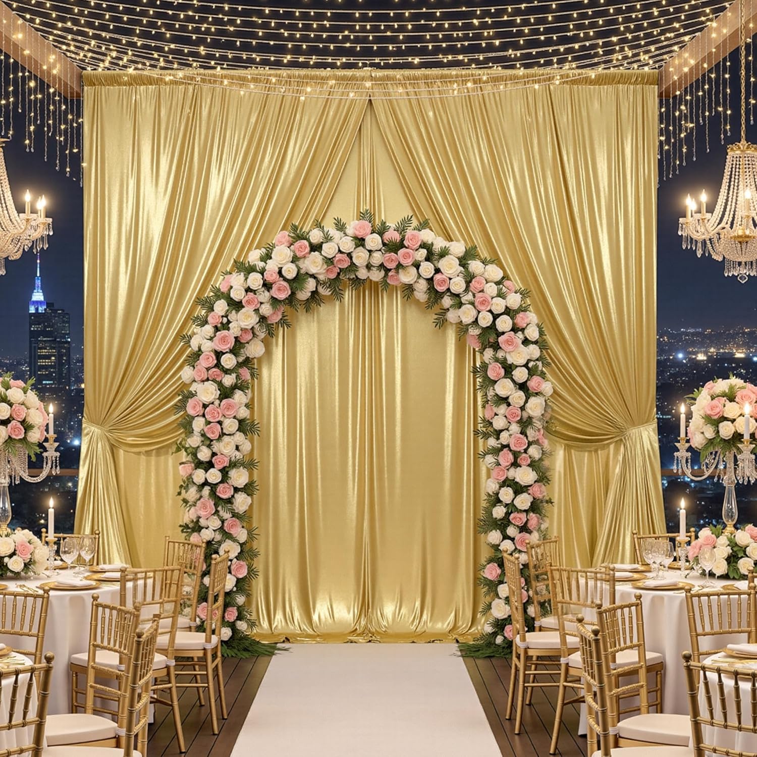 30ft x 10ft Gold Sequin Backdrop Curtain for Parties, Wrinkle Free Thick Glitter Photo Backdrop Drapes 6 Panels 5x10FT Back Drop Cloth Shiny Fabric for Wedding Birthday Photography Background