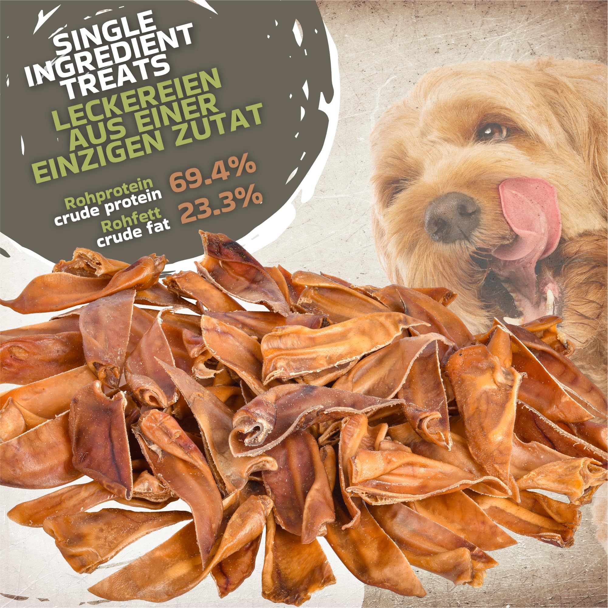 Lovely Dog Lot de 50 demi-oreilles de porc pour chiens (1 kg) - Friandises à mâcher naturelles en porc - Sans céréales et séchées à l'air - Plaisir à mâcher durable - Snack sain pour toutes les races