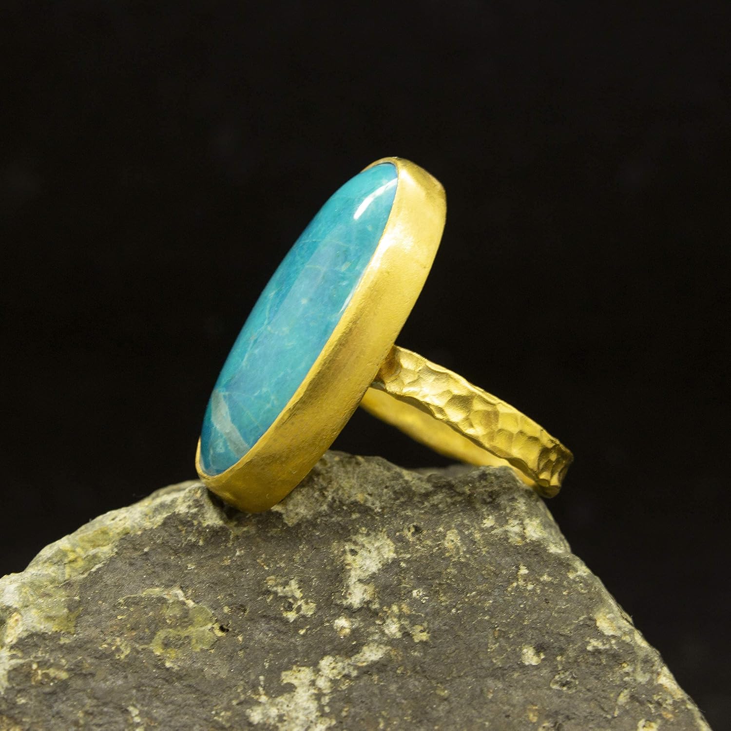 Natural Turquoise Ring | 24K Gold Plated | Handmade Ring | Statement 925 Sterling Silver Ring | Boho Style Ring | Christmas Gift Pellada