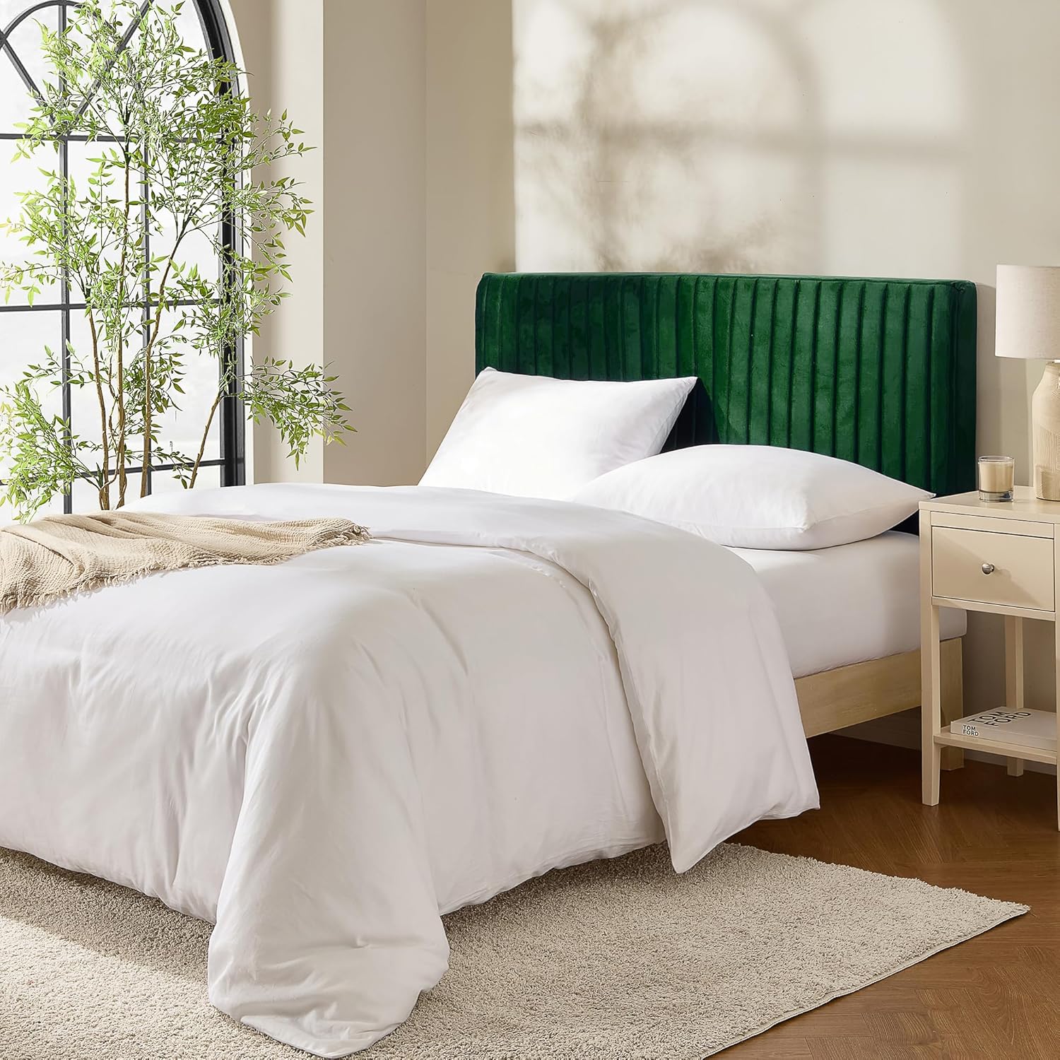 Hearth & Harbor Queen Headboard Only, Floating Wall Mounted Headboard Queen Size, Easy Assemble Upholstered Peel and Stick Headboards, 3D Soundproof Bed Wall Panels, Velvet Stick on Headboards, Green