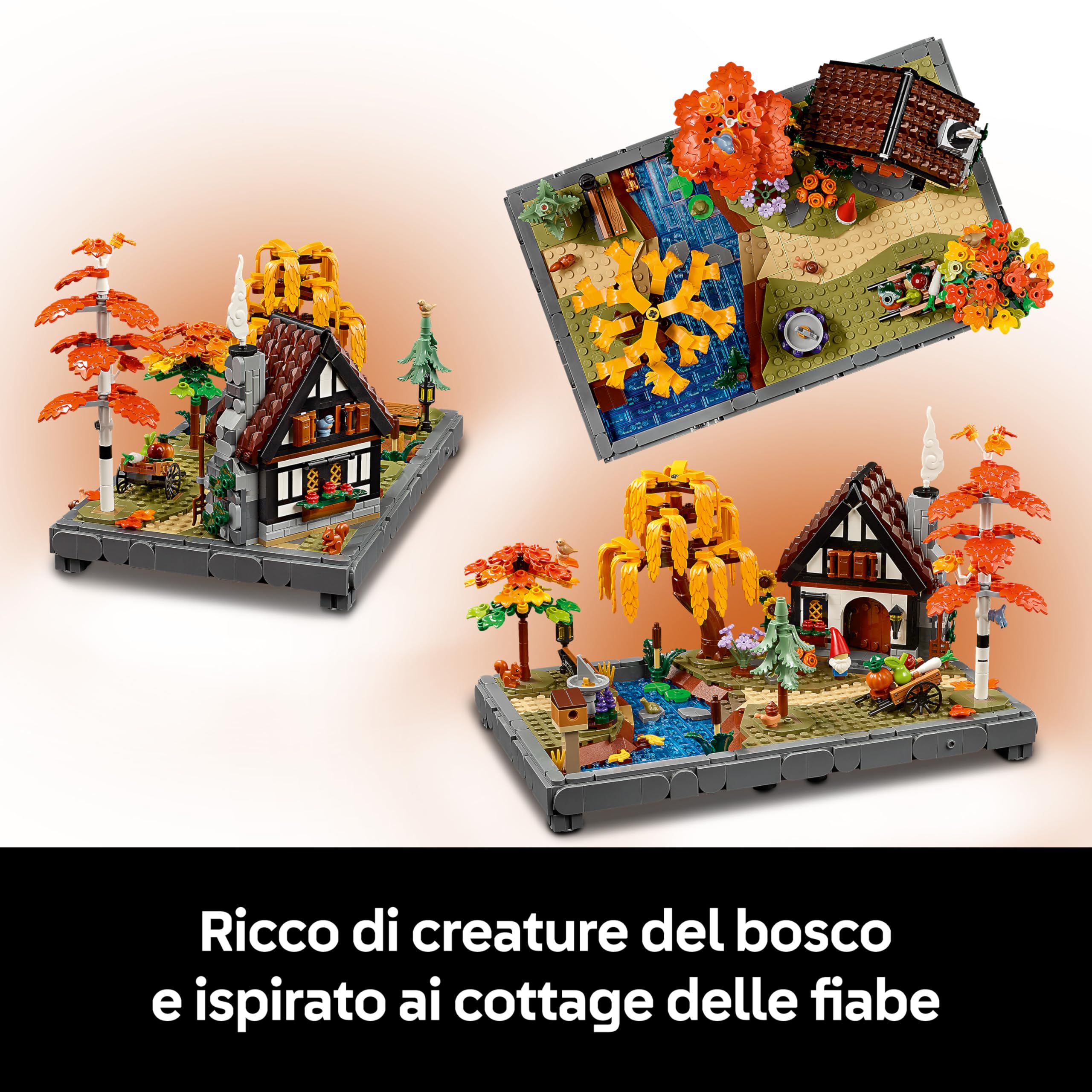 LEGO Icons Giardino Autunnale del Cottage - Costruzione per Adulti - Kit di Modellismo da Esposizione con Casa, 4 Alberi, Animali e Fiori - Decorazione Camera da Letto Fai da Te - Idea Regalo - 11372
