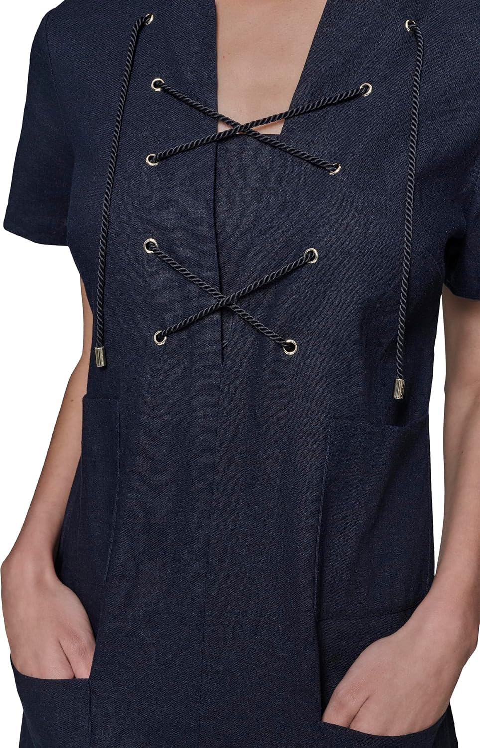 Karl Lagerfeld Womens Light Tie Neck Short Sleeve Mini Dress - Image 6