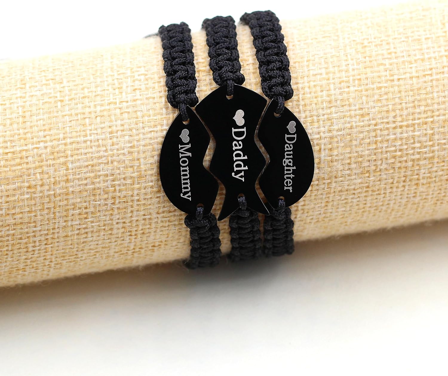 3 Pcs Black Puzzle Heart Piece Bracelets Set - Stainless Steel Black String Bracelet Jewelry for Women Y4121