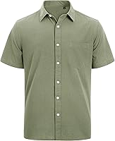 Vista 13 de J.VER Camisas de manga corta de lino y algodón para hombre, estilo informal, ligeras, con botones, para vacaciones, playa y verano, con bolsillo