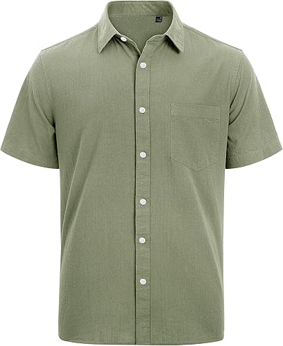 Miniatura 13 de J.VER Camisas de manga corta de lino y algodón para hombre, estilo informal, ligeras, con botones, para vacaciones, playa y verano, con bolsillo