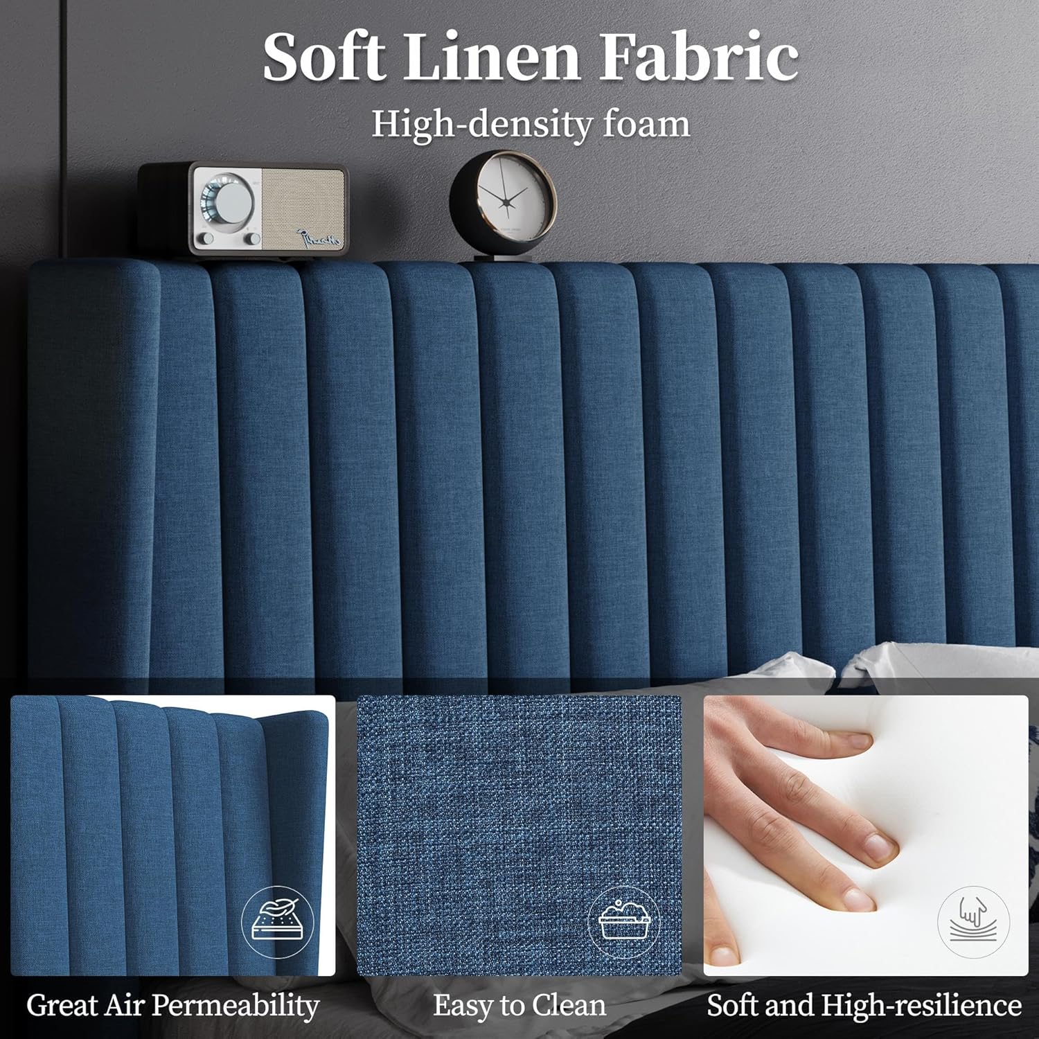 Soft linen fabric of the headboard