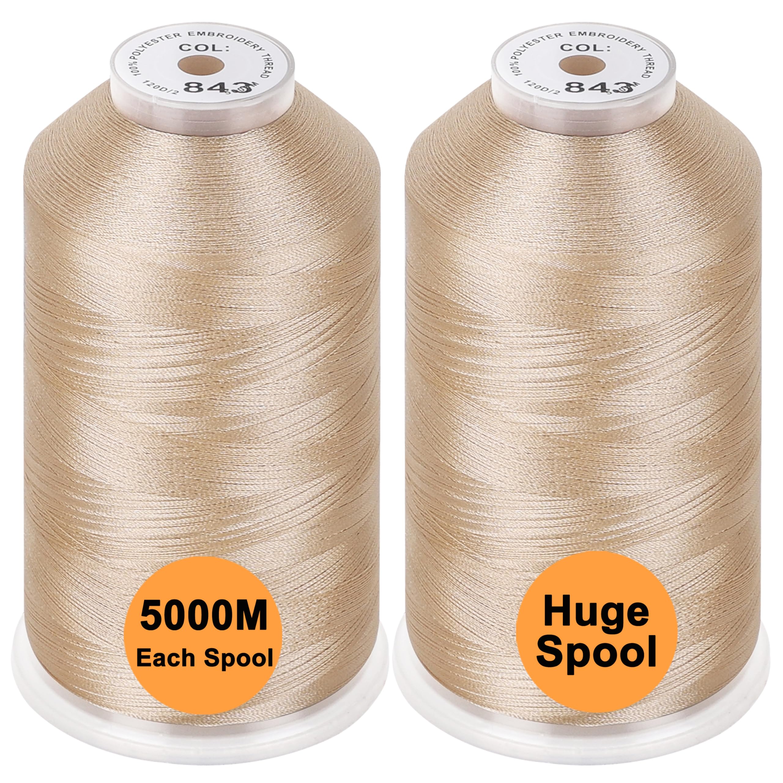 New brothread Set of 2 Polyester Machine Embroidery Thread Huge Spool 5000M for All Embroidery Machines - Beige