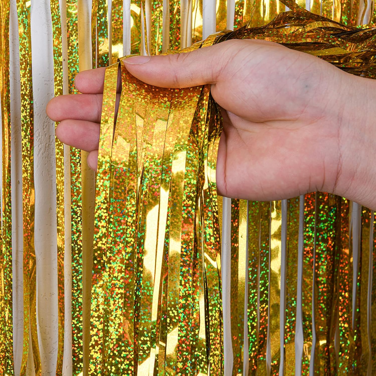 Hisredsun 4 pack Metallic Tinsel Curtains 3.2x8.2ft Sparkle Foil Fringe