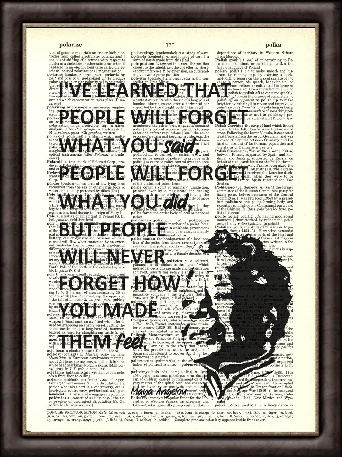 Maya Angelou Quotes Wall Art for Office Home Positive Inspirational DICTIONARY ART PRINT Black Woman History African American Upcycled Vintage Wall Decor Handmade Art Prints ArtWork – Unframed