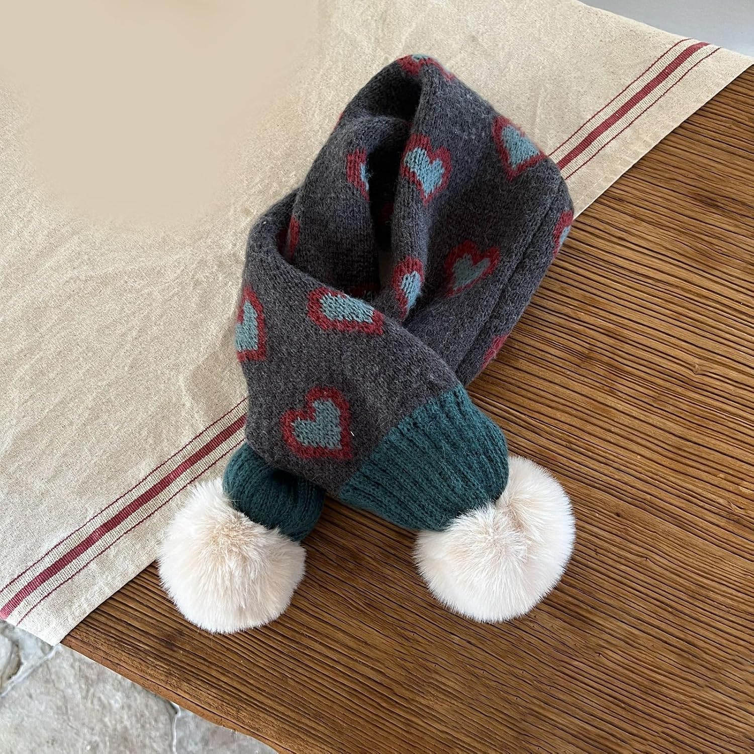 Soft Knitted Scarf for Warm Winter Neckwear with Heart Pattern Neckwear for and Girls Warmth and Comfortable S