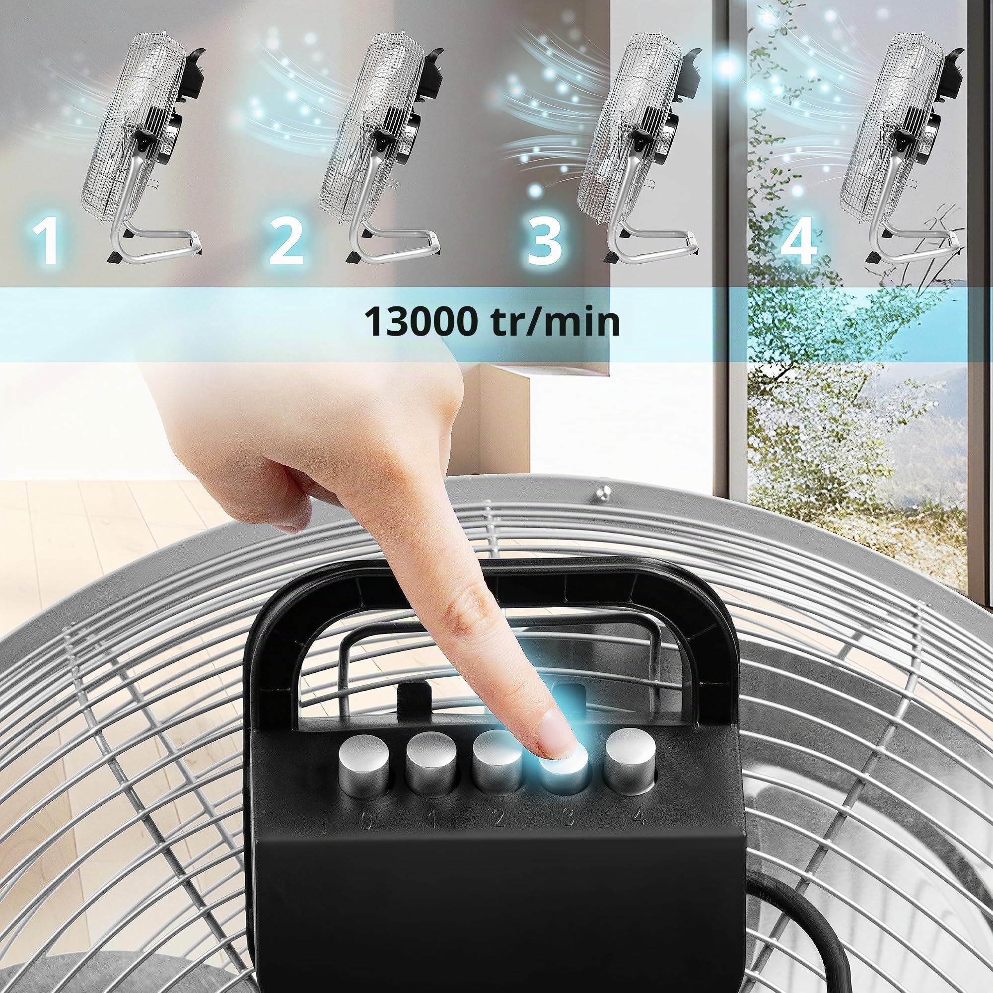 Duronic FN16 Ventilateur de sol, 40 cm, 75 W, sur pied, pour sol ou scène, avec 4 niveaux, design silencieux
