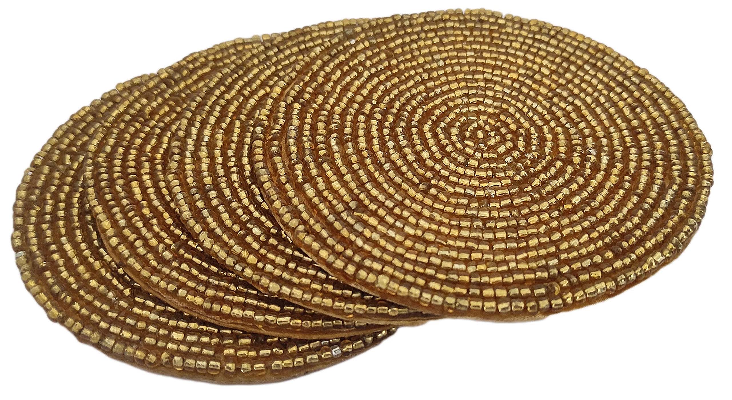 Sharvgun Gold Beaded Coaster Set Set Of 6 Home Kitchen Décor Drink Coaster Housewarming Gift
