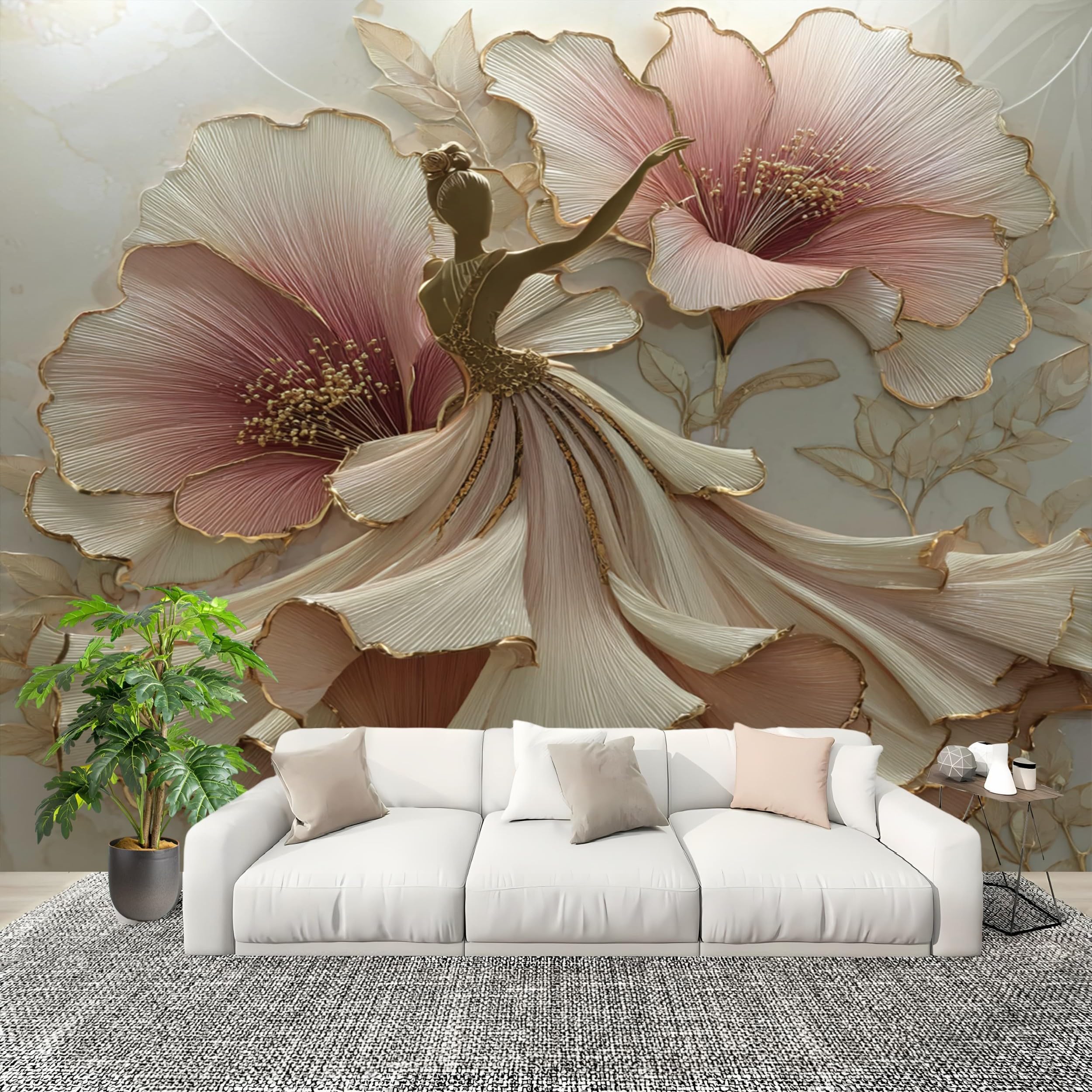 Papier peint photo floral pour ambiance romantique de chambre, poster geant rose 350x256