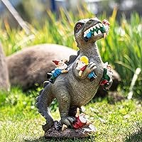 SOWSUN 14" Dinosaur Eating Gnome Garden Statue - Weatherproof Resin Outdoor Decor for Patio Lawn Yard, Whimsical Housewarming Gift