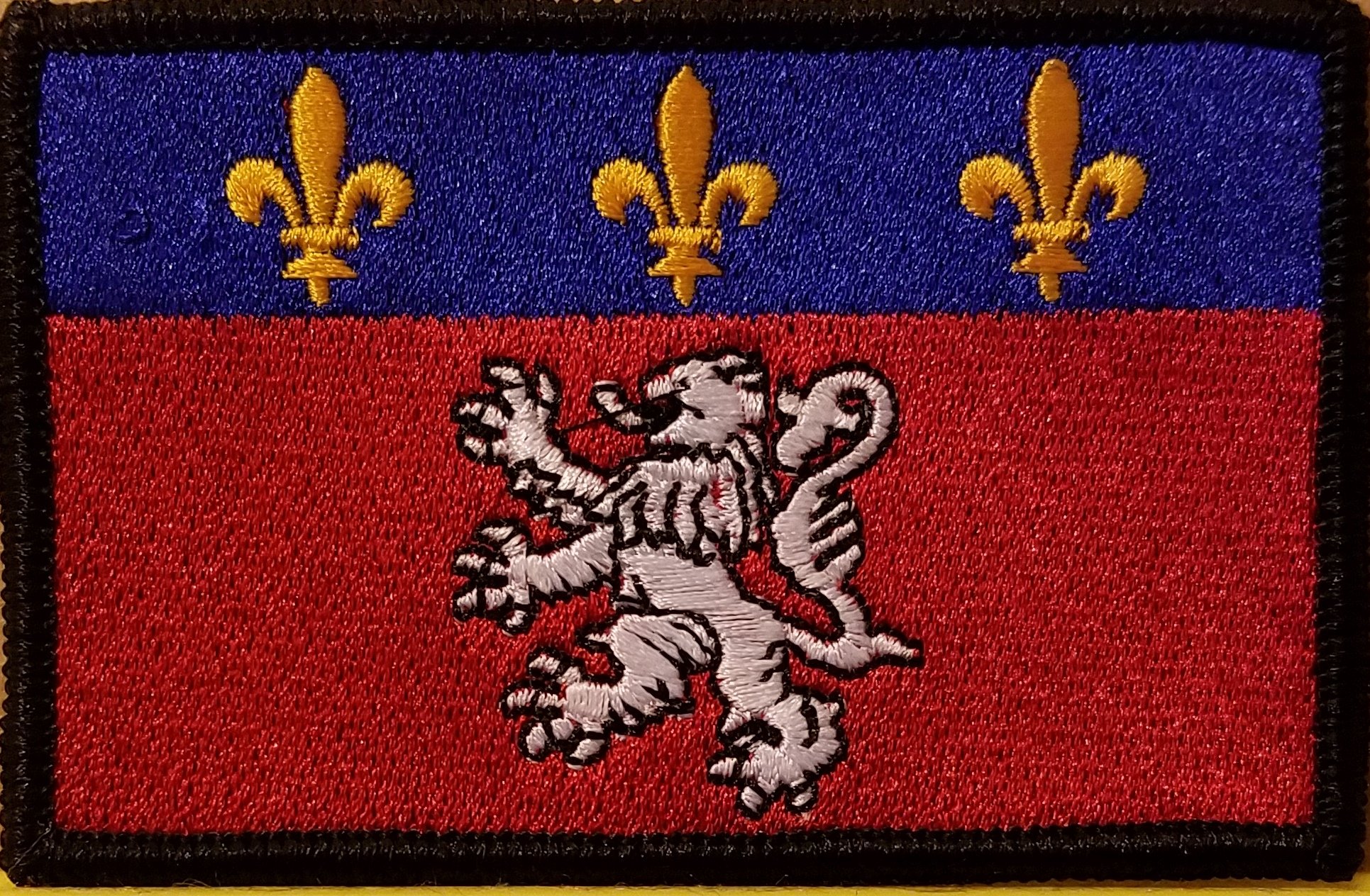 Fast Service Designs Lyon France Flag Embroidered Iron-On Patch Military Shoulder Emblem Black Border