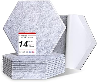 YIPUKIYI Acoustic Panels, Self-Adhesive 14" (12 Pack) Hexagon Sound Proof Foam Panels, Soundproof Wall Panels 14×13×0.4" p...