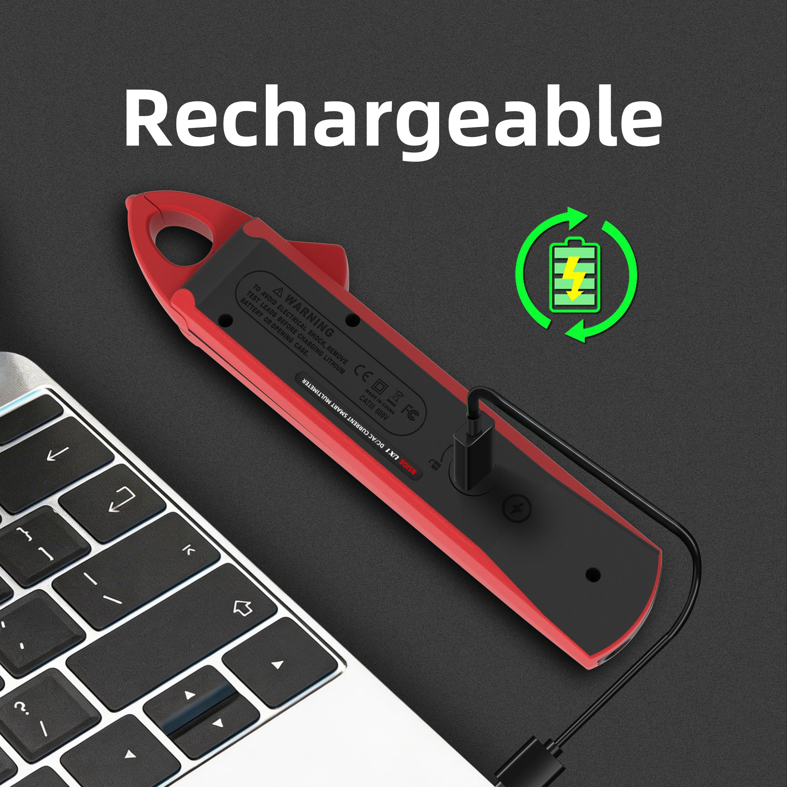 BSIDE UX1 Pinza Amperimétrica 1mA DC AC True RMS Pinza Corriente de Fuga para Automoción, Mini Multímetro Inteligente Recargable de Tensión Resistencia Capacitancia Diodos Temperatura y NCV