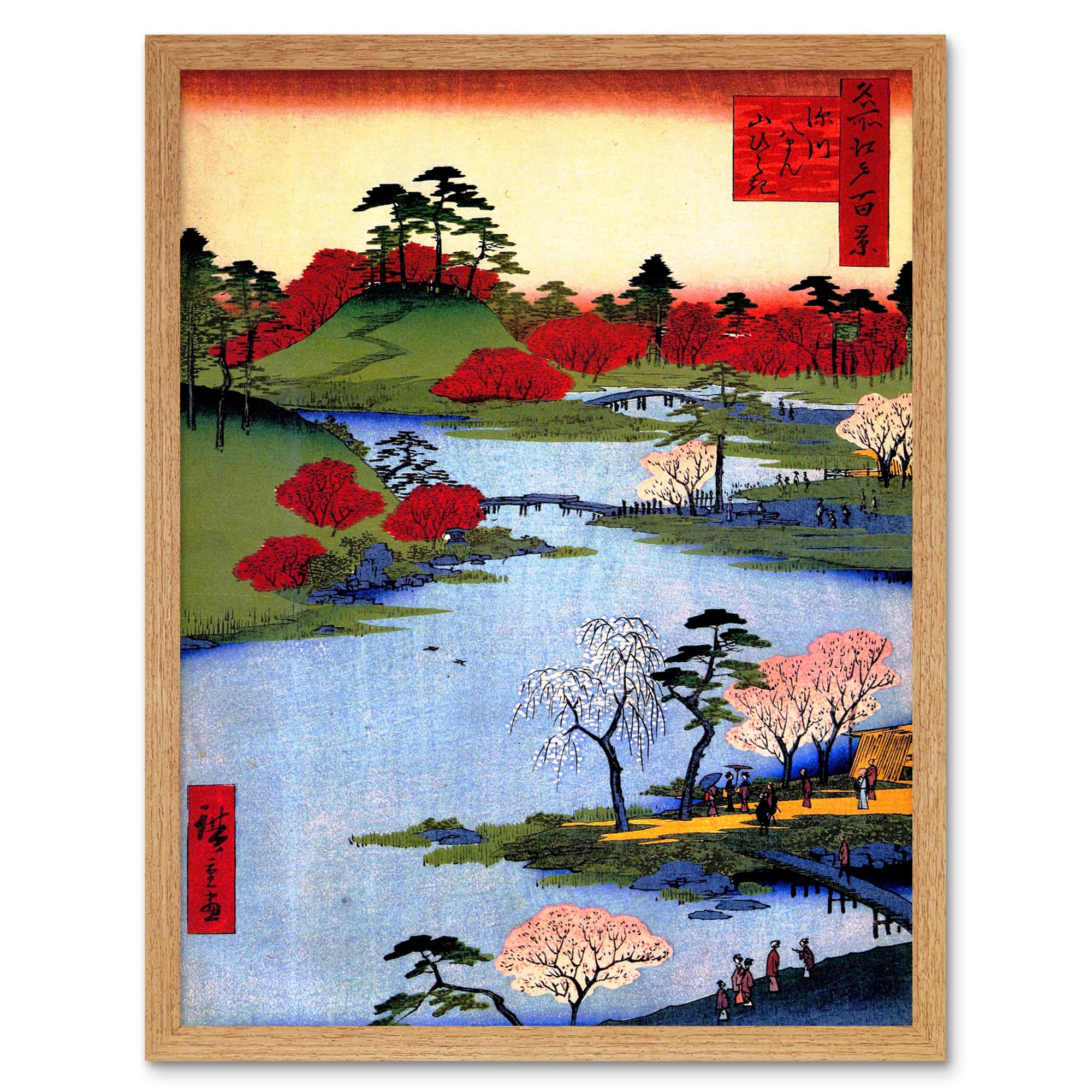 Wee Blue Coo Painting Japanese Woodblock Colourful Trees River Art Print Framed Poster Wall Decor 12x16 inch