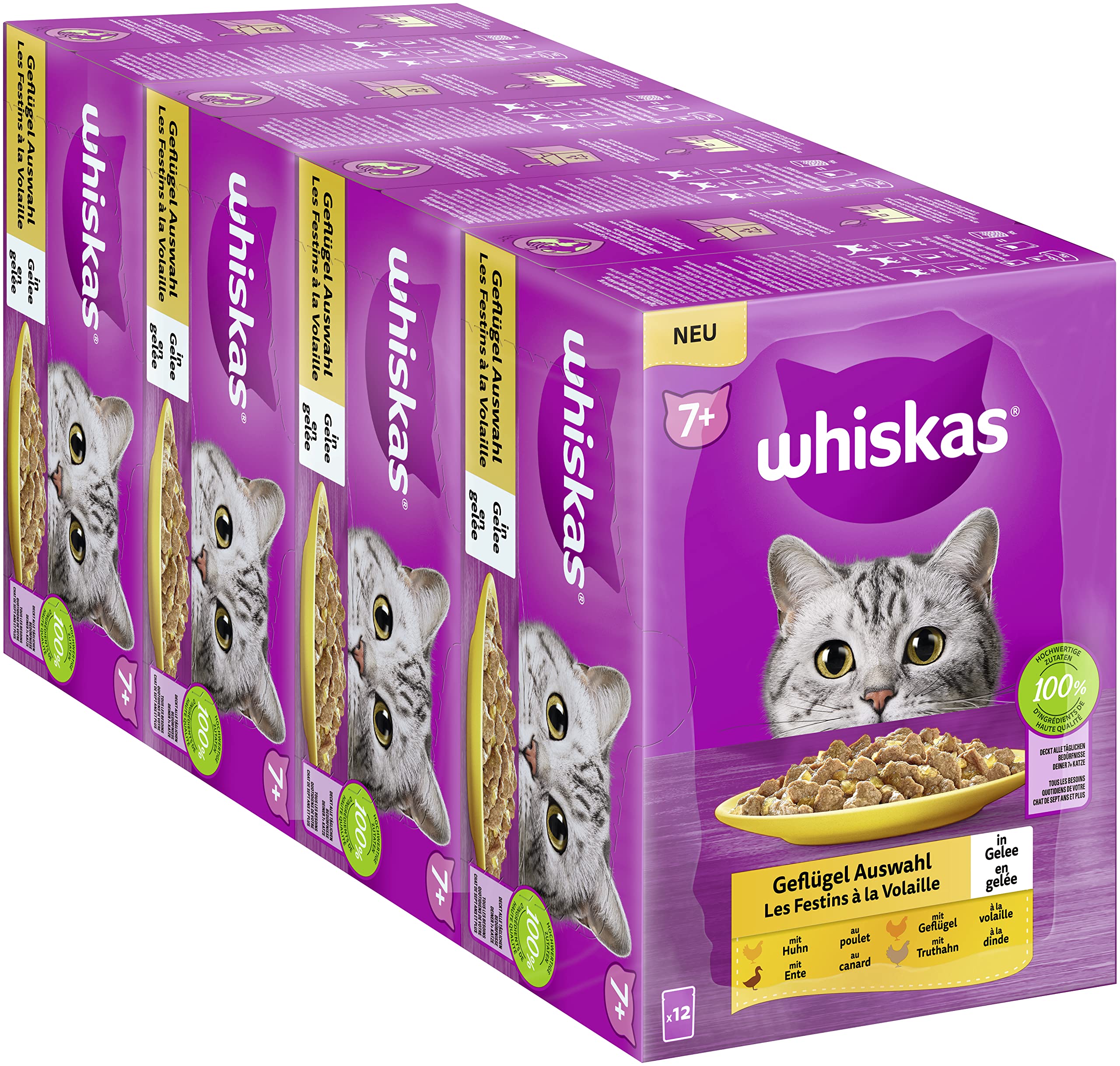 Whiskas 7+ Katzenfutter Geflügel Auswahl in Gelee & Senior 11+ Katzennassfutter Geflügel Auswahl in Gelee
