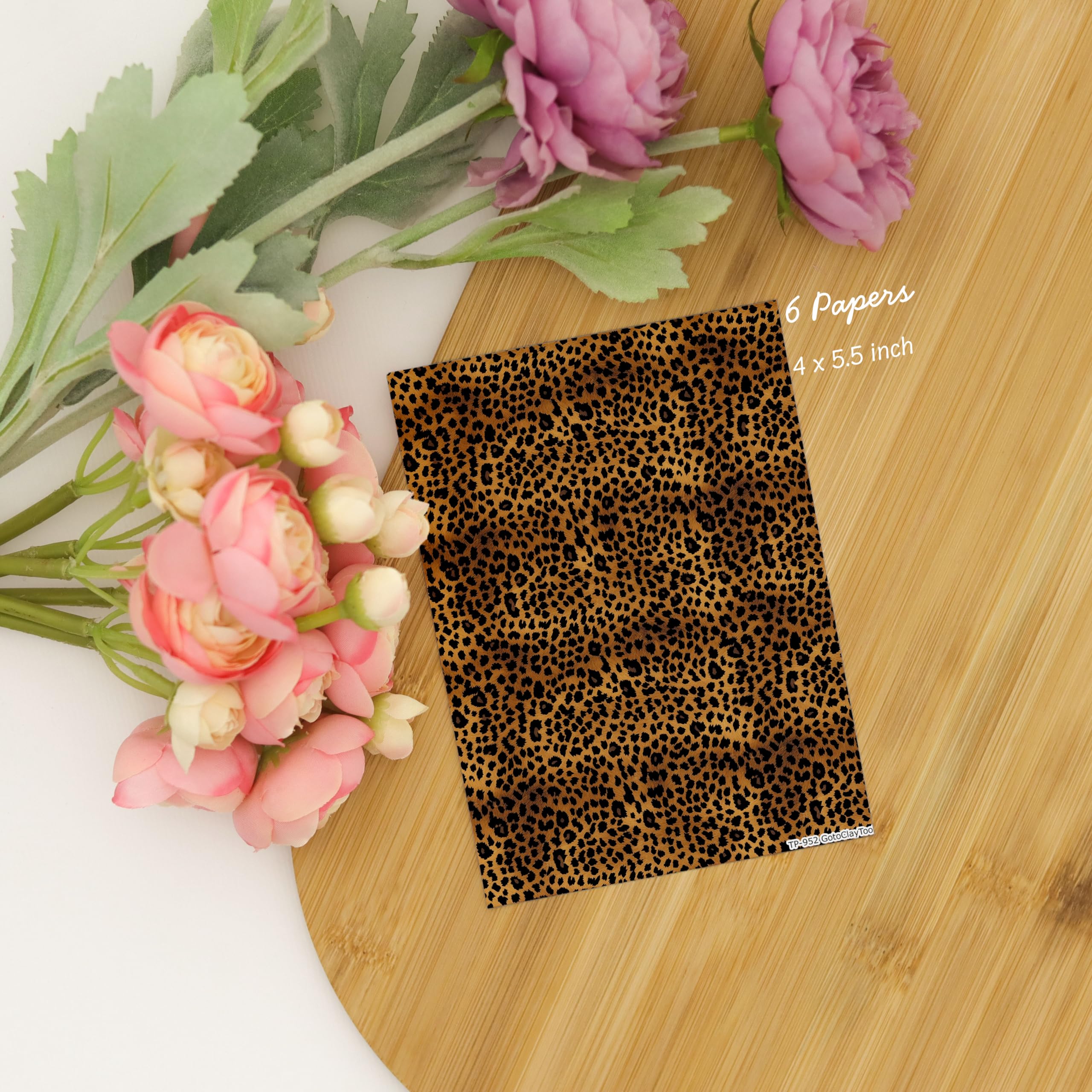GOTO CLAY TOOLS Cheetah Clay Transfer Paper - 6 Pcs, Transfer Paper for Polymer Clay, Leopard pattern Polymer Clay Transfer Sheet for Jewelry Making TPUS-952