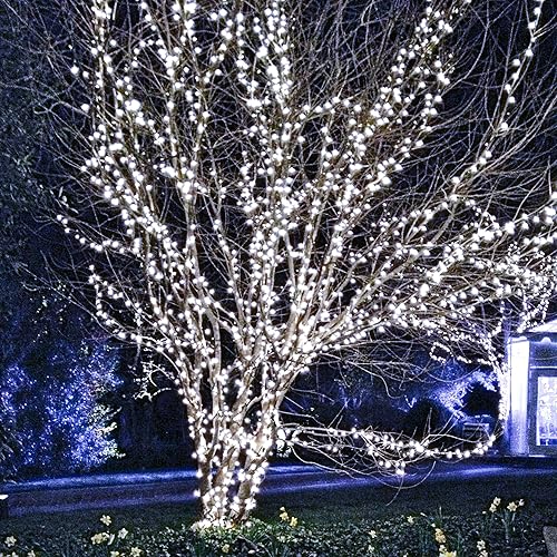 Vista 177 de TW SHINE Luces de Navidad, 200 luces LED de 66 pies para exteriores enchufables con 8 modos, luz impermeable para exteriores, decoraciones de Blanco
