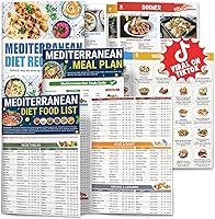 HAMIEW Set of 3 Laminated Mediterranean Diet Charts 2026: Food Lists, Meal Plans, Serving Sizes, Calories, Net Carbs - Weight Loss, Diabetes-Friendly, Heart Healthy Recipes for Beginners