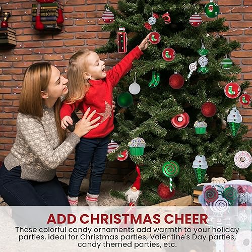 Miniatura 5 de R N' D Toys Juego de adornos de bastón de caramelo, bolas inastillables y adornos colgantes para árbol de Navidad en interiores y exteriores, fiesta