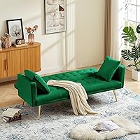 Vista 54 de Sofá cama moderno de terciopelo de 72 pulgadas, sofá cama plegable convertible con 3 respaldos ajustables, sofá biplaza reclinable copetudo