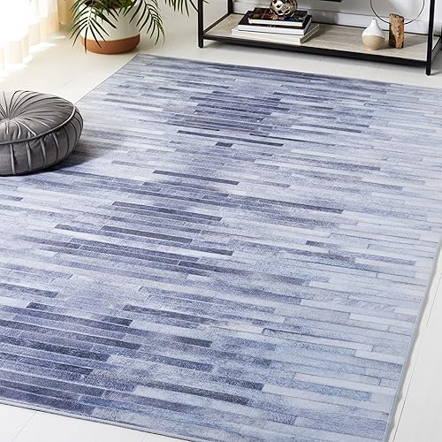 SAFAVIEH Alfombra lavable de piel sintética, 8 x 10 pies, gris claro y gris, antideslizante, patrón estampado moderno, ideal para sala de estar,