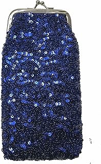 sioglam Sparkle Sequins Kiss Lock Soft Eyeglass Case Sunglasses Holder Purse For Women Girls Mothers Day gifts (Royal Blue)