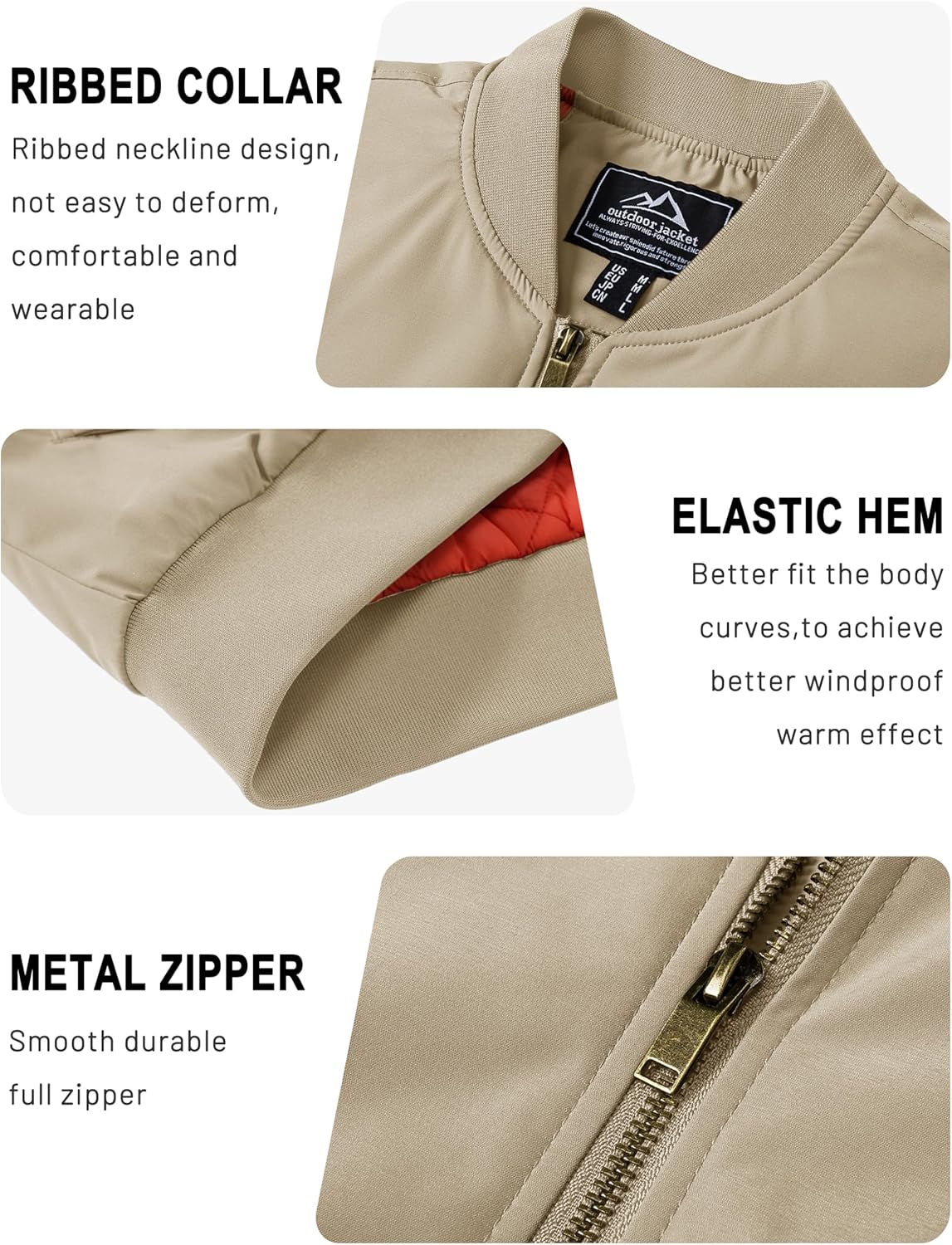 TACVASEN Men's Jackets-Bomber Jacket Fall Winter Warm Windbreaker Full Zip Casual Padded Coats - Image 6