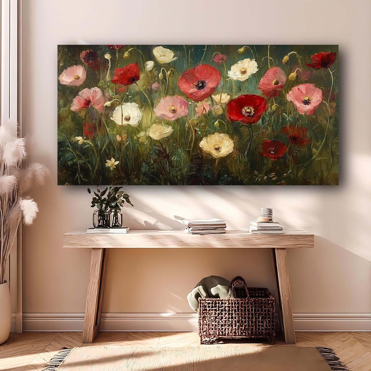 Abstract Wall Art Canvas Print Flower Painting Bathroom Decor Paintings Modern Style Living Room Bedroom Office Home Kitchen Decor Nature Landscape Artwork Wooden Frame 20x40 inches