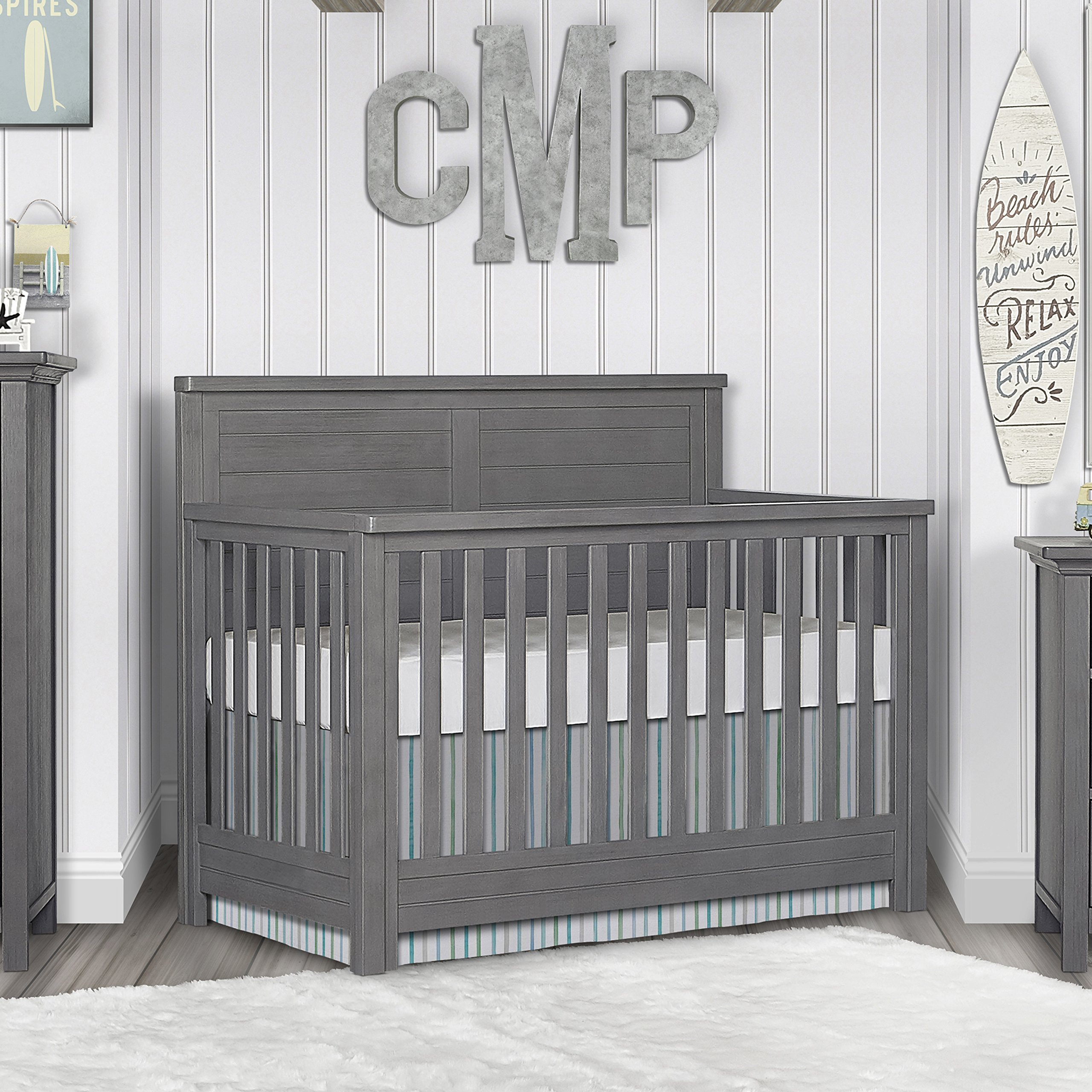 Evolur Belmar Flat 5-in-1 Convertible Crib in Rustic Grey, Greenguard Gold Certified