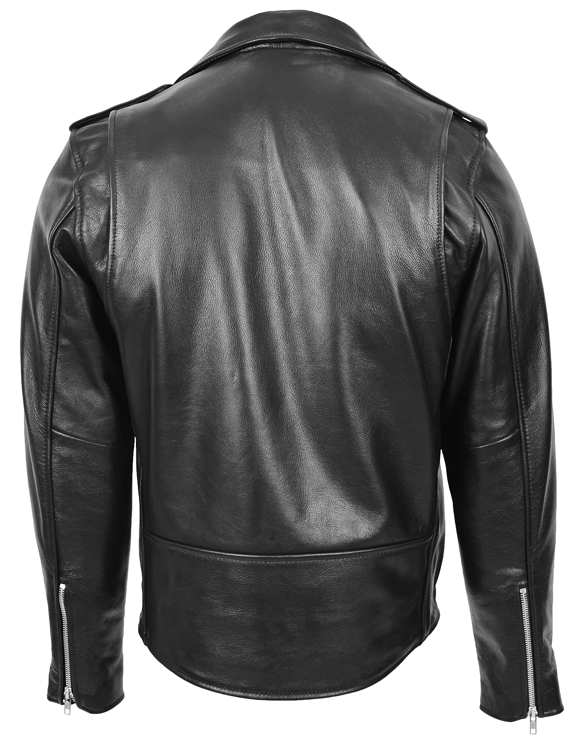 Kyle - Chaqueta de piel para hombre, con cremallera cruzada, estilo Brando