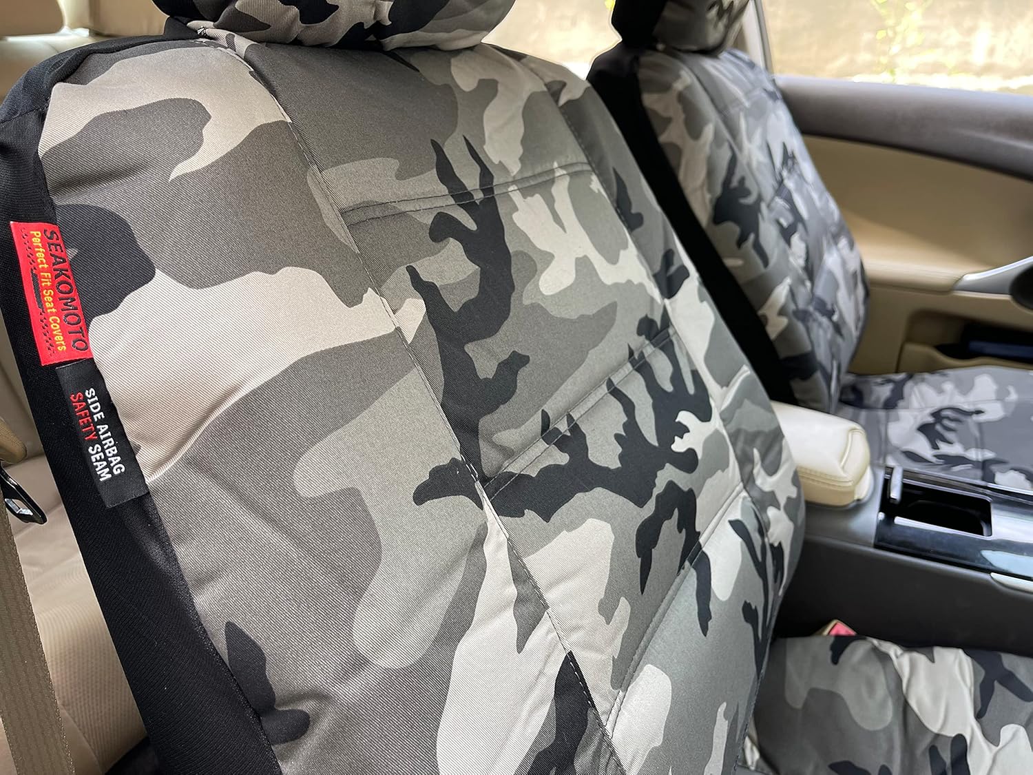 Heavy Duty Canvas Seat Covers - Fit for 2016-2023 Toyota Tacoma Crew/Double/Extended/Access Cab Front Pair Grey Camouflage 4PCs Airbag Compatible