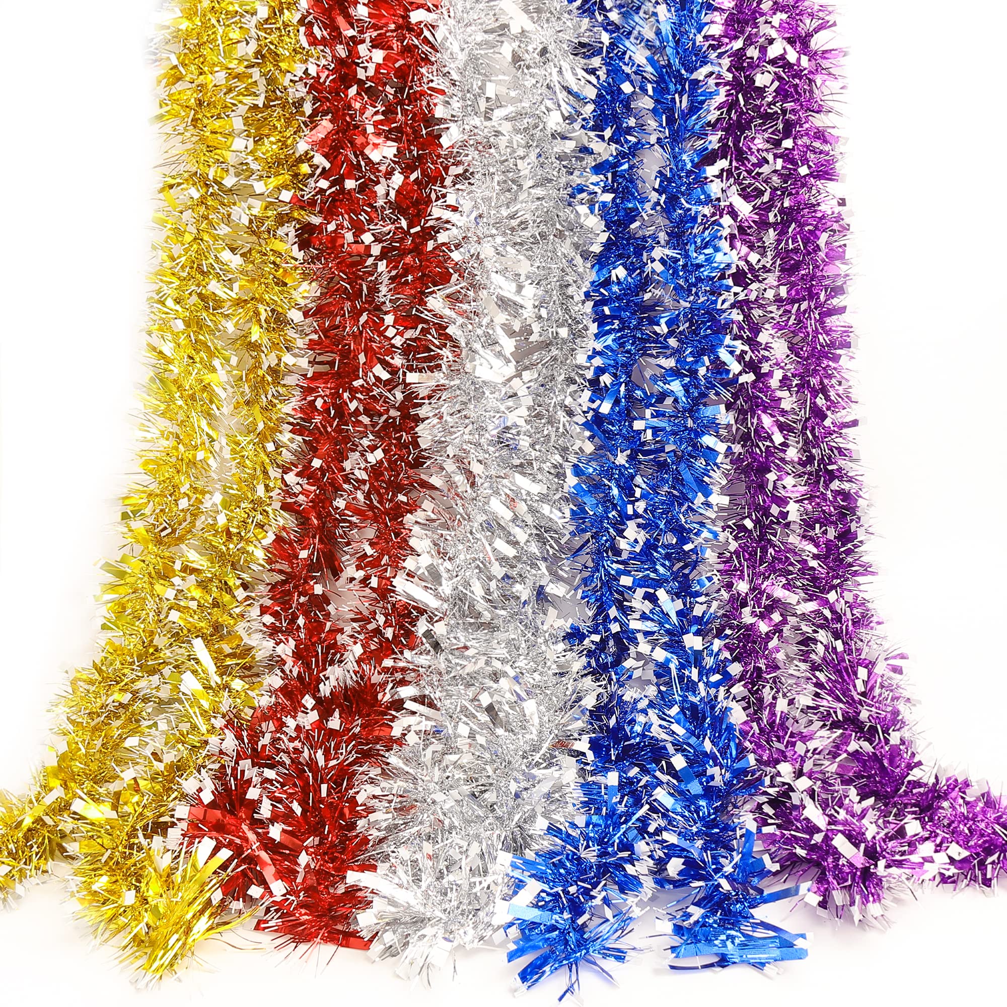 Brinny 5 x Metallic Tinsel Garland Christmas Tree Hanging Decoration 1.8 m Expanded Tinsel Garland for Wedding Birthday