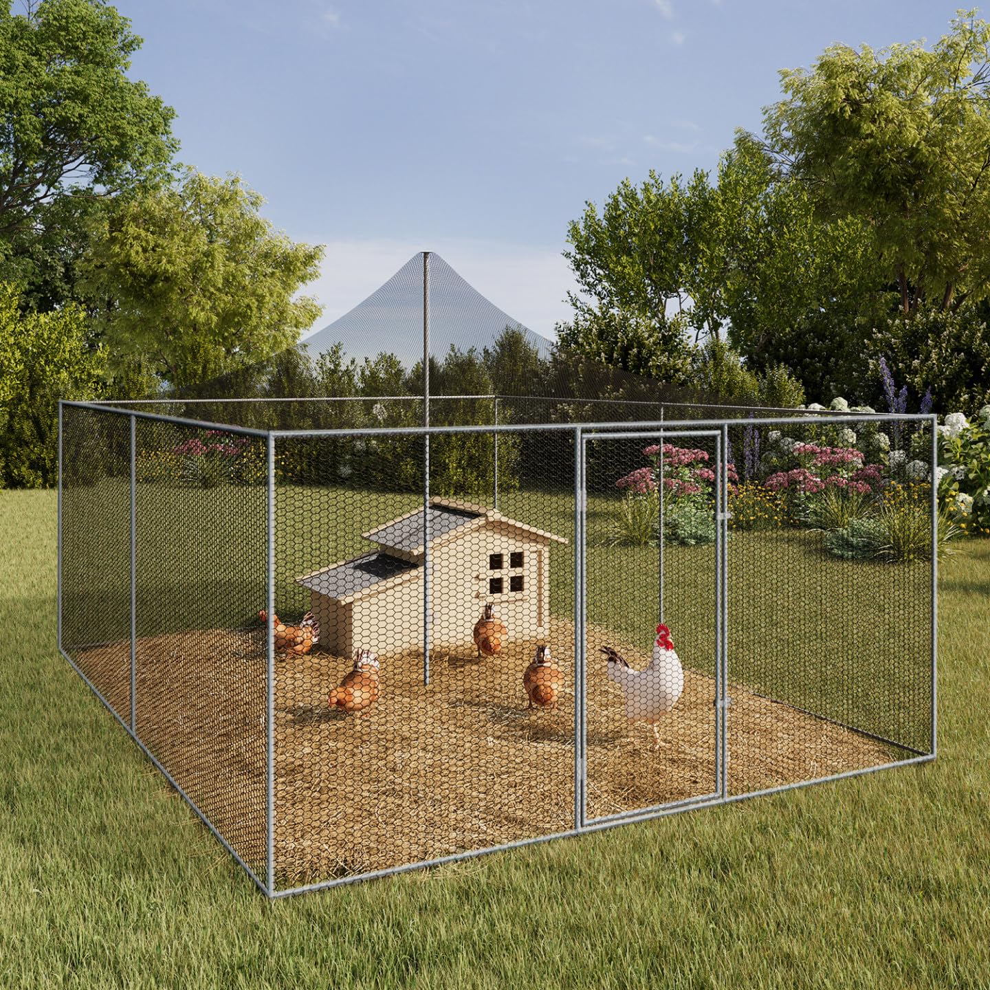 IDMarket - Voladera de 12m², jaula para aves 3x4M, parque con rejilla, techo con malla, acero galvanizado
