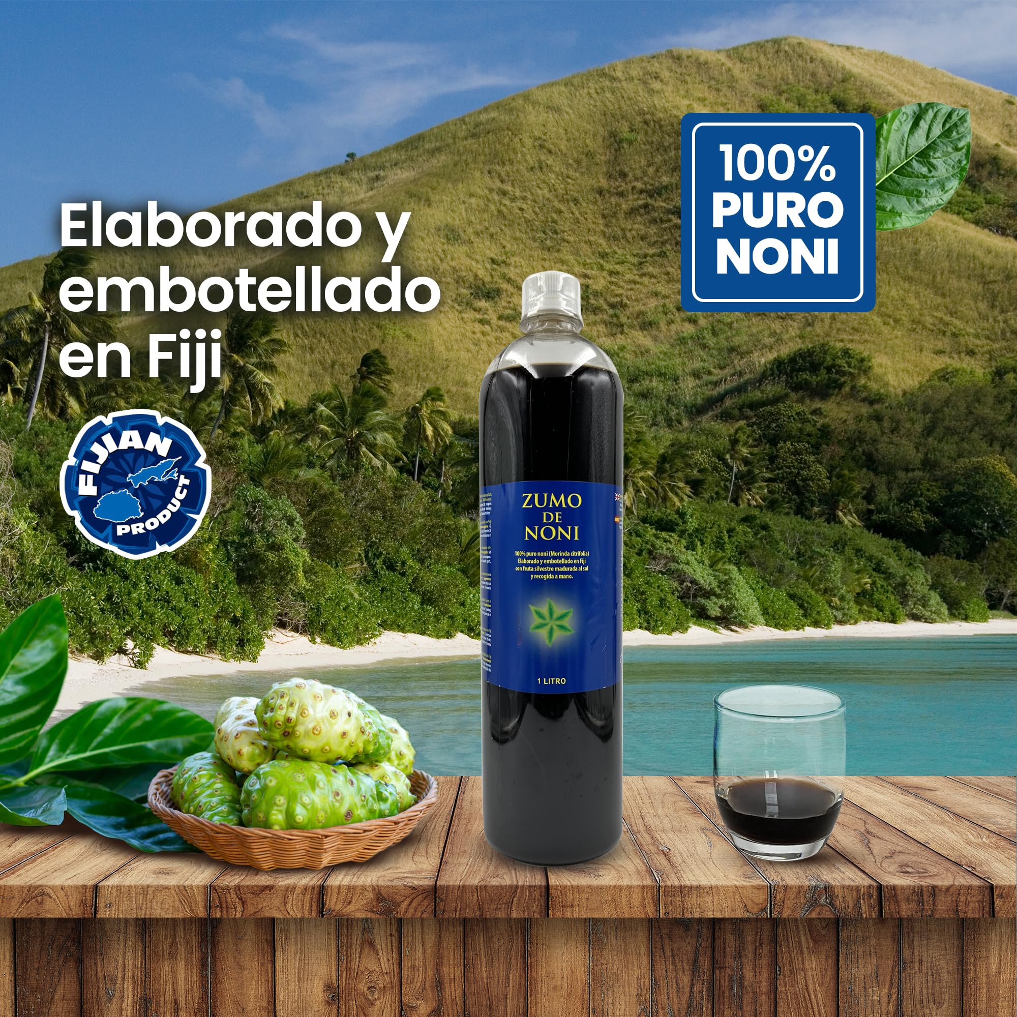 Zumo de Noni - 1 Litro. 100% Puro y Orgánico sin conservantes - Ayuda cuando hay inflamación, dolor y potencia el sistema inmune.