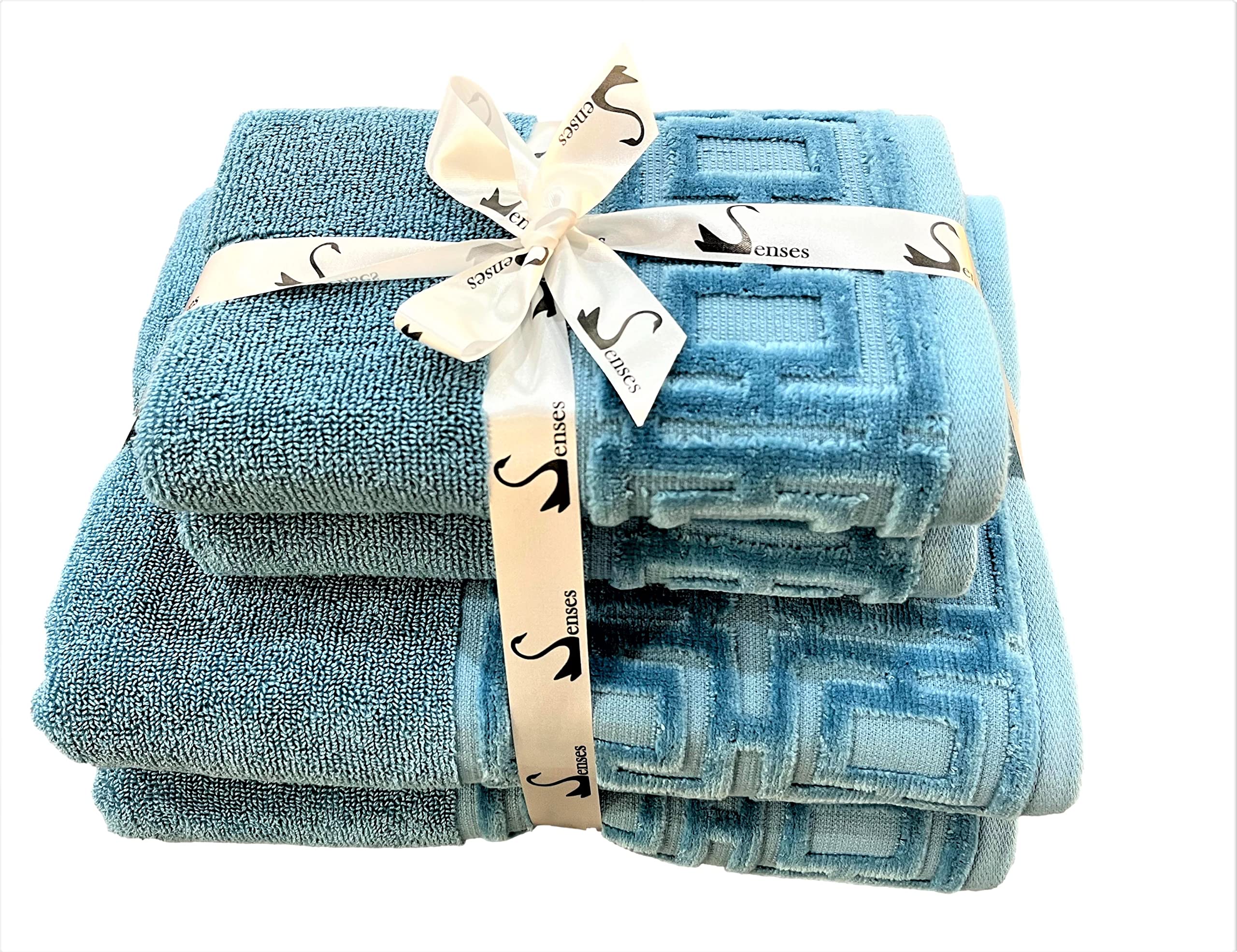 SENSES by Riba 550 GSM Solid Dyed Terry Cotton 4 Piece Towel Set with Sheared Border | Highly Absorbent, Low Lint, Colour Fast - Light Blue (B0BVVVDTMF) Amazon Price History, Amazon Price Tracker