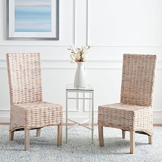 SAFAVIEH Home Collection Pembrooke Coastal Natural/Antique Grey Rattan Side Chair Set of 2 (Fully Assembled)
