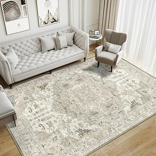 Miniatura 3 de Alfombras de área de 8 x 10 pies para sala de estar, lavable, antideslizante, vintage para dormitorio, alfombra grande resistente a las manchas,