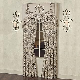 Landon Damask Medallion Luxury Jacquard Woven Window Treatment | Taupe Gold Black | Traditional | 4 Piece Set: Cornice Valance and 84L Wide Curtain Pair | Scroll | Sophisticated Elegant | Rod Pocket