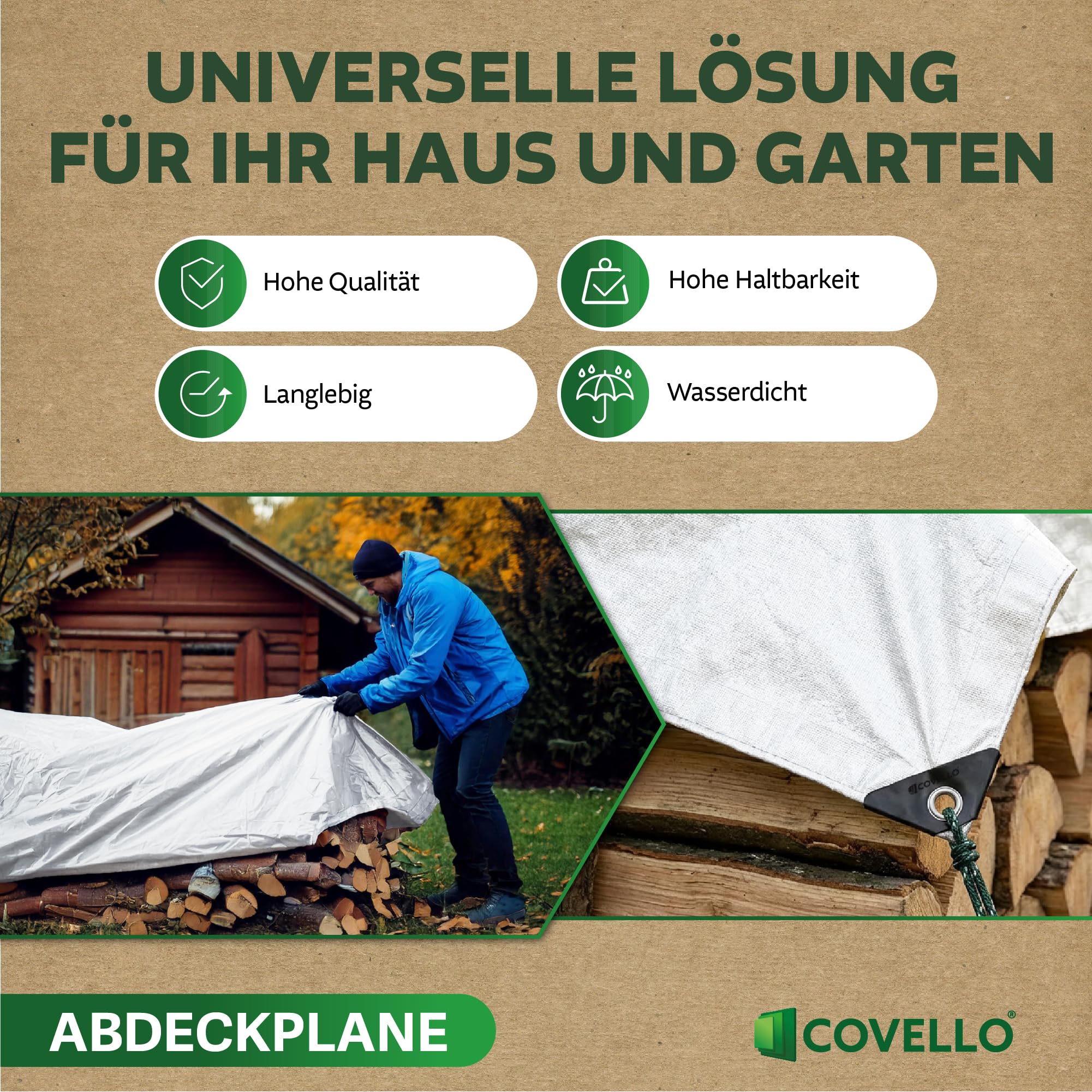 Covello Telo impermeabile esterno 90g/m² Classic Line | Telo occhiellato 4m x 8m | Telo impermeabile | Resistente ai Raggi UV Agli Strappi | Telone multifunzionale per la protezione