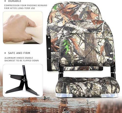 Miniatura 3 de SUNDGORA Un par de nuevos asientos plegables de barco con respaldo bajo, tornillos de acero inoxidable incluidos, camuflaje (2 asientos)