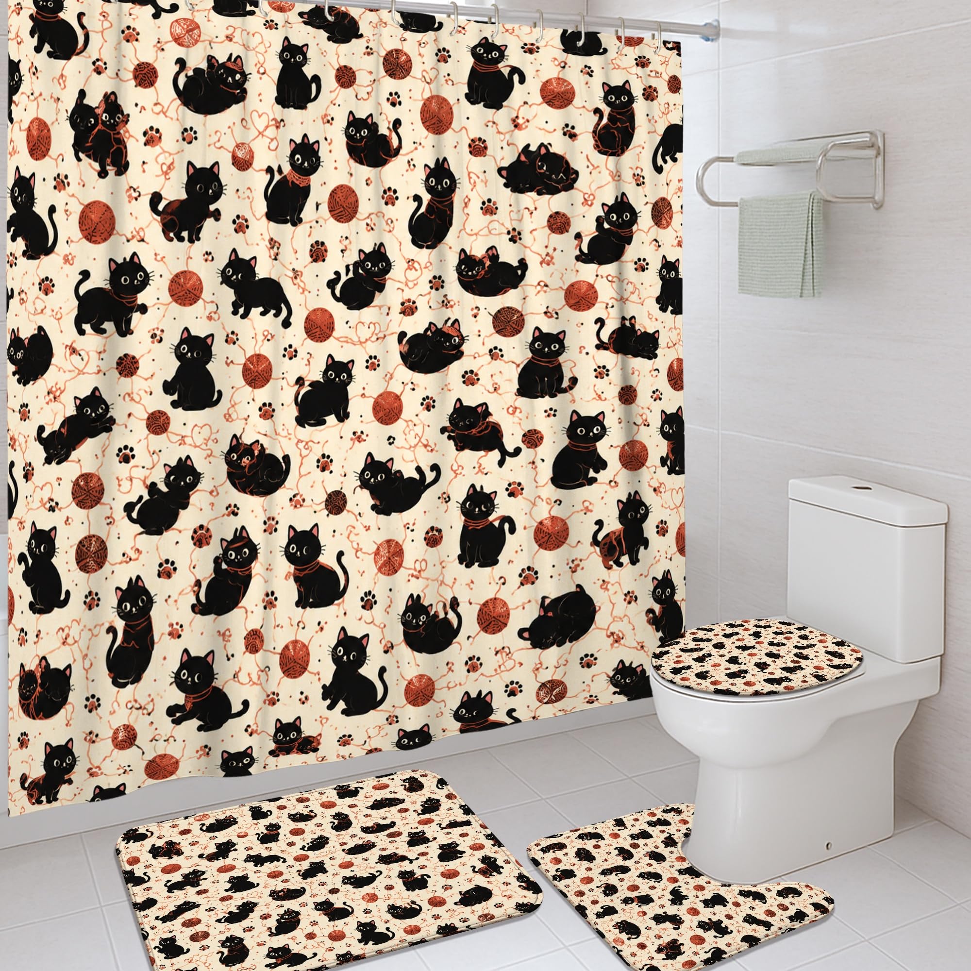 Rideau de douche imperméable anti-moisissure 183x183 motif chat