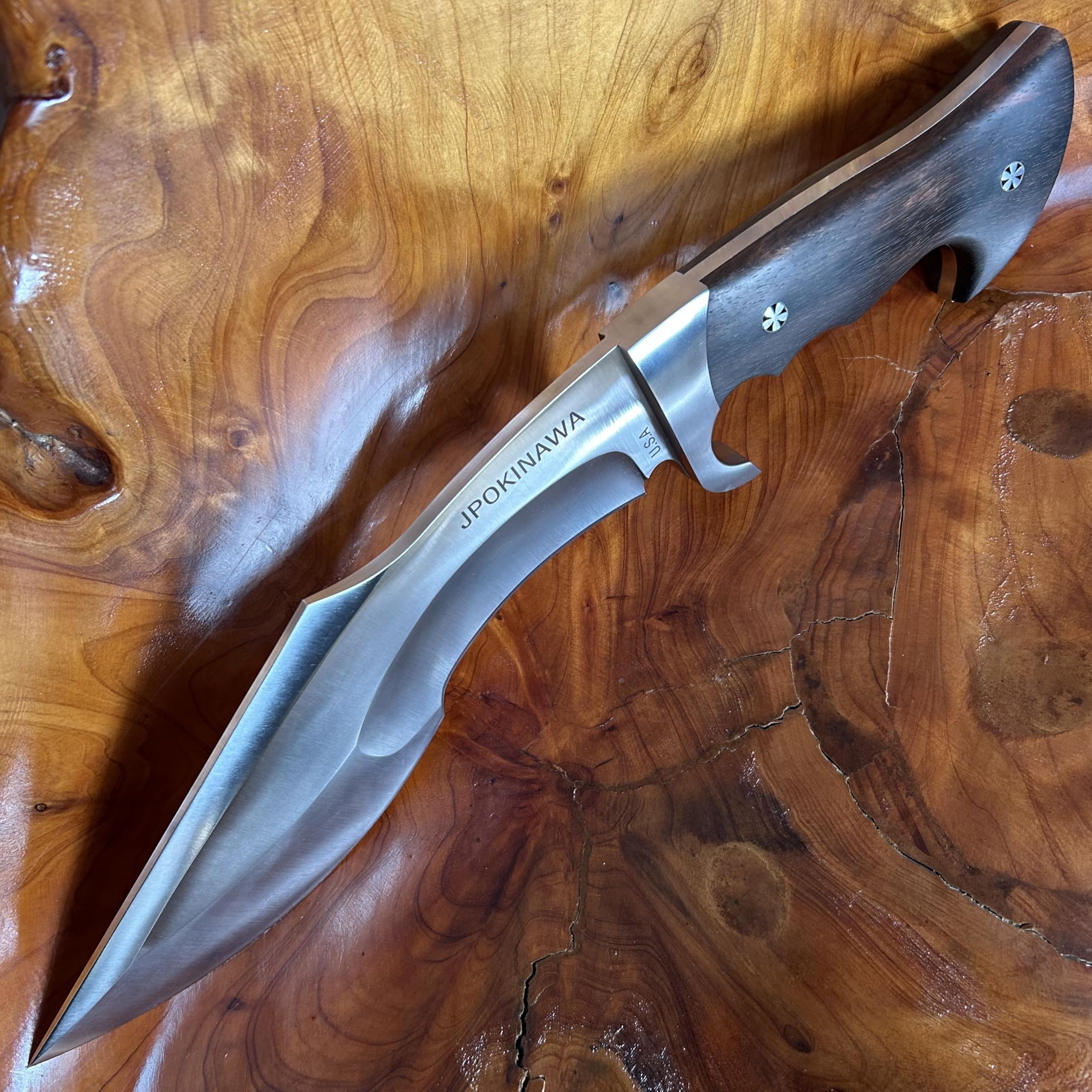39cm【peso coltello 0.77kg】 machete pesante - Tang completo 60HRC Lama in acciaio ad alto tenore di carbonio Manico in legno di ebano Con fodero in pelle di mucca